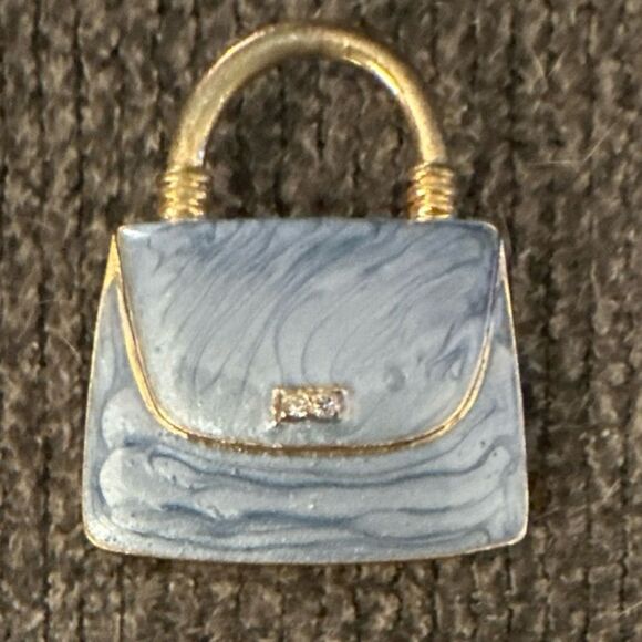 Accessories - Vintage Gray Blue Goldtone Bag Purse Handbag Brooch Pin